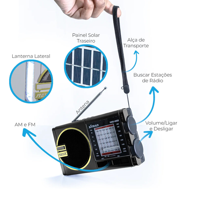 Radio Retro Vintage Portátil com Bluetooth Carregamento Solar Lanterna Rádio FM/AM USB Cartão SD Xtrad