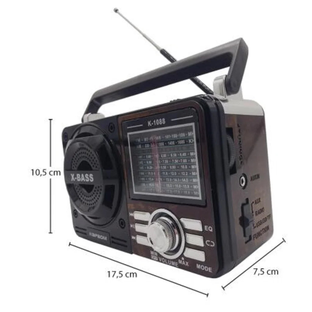 Rádio Retrô Vintage Portátil com bluetooth A Pilha E Tomada Am Fm Sw Pendrive Com Sd Usb