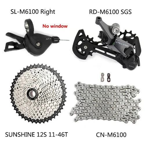 Kit SHIMANO M6100: Câmbio Traseiro de Liga de 12 Velocidades com Cassete SUNSHINE e Corrente M6100