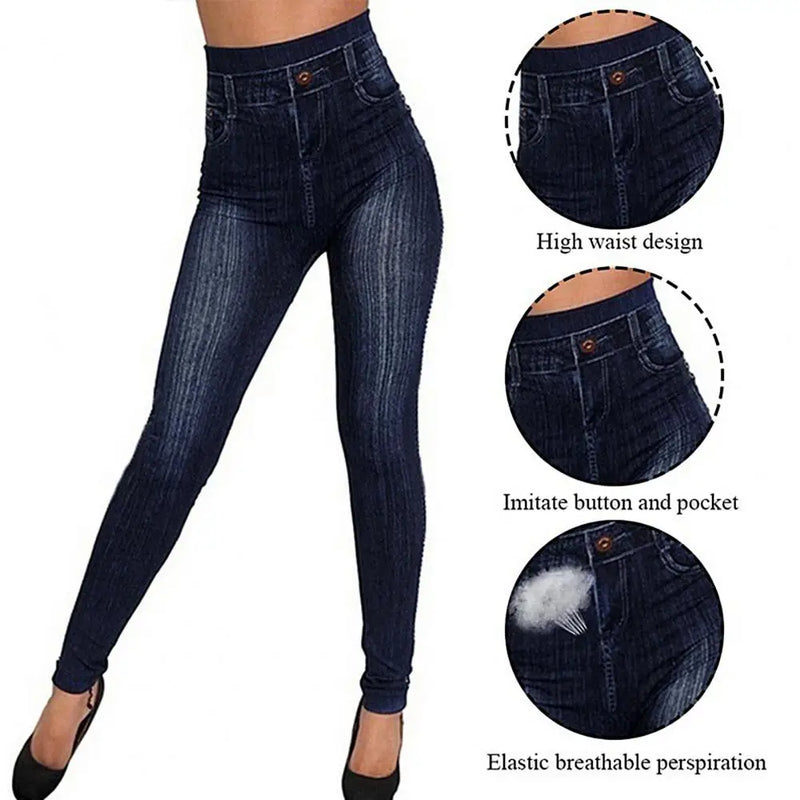 Calça jeans feminina de cintura alta, bolsos elásticos, calças de botão, calças sem costura