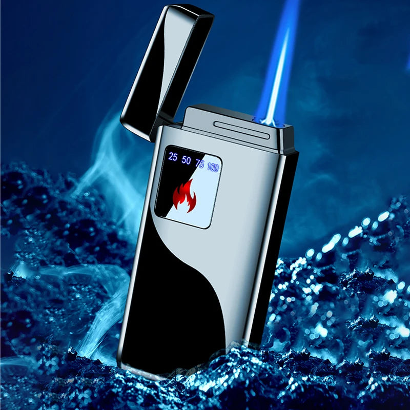 Electricidade Chama Azul Ice Plating Display Digital Power Touch Sensor Windproof Jet Cigar Torch Isqueiro Sem Gás