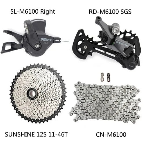 Kit SHIMANO M6100: Câmbio Traseiro de Liga de 12 Velocidades com Cassete SUNSHINE e Corrente M6100