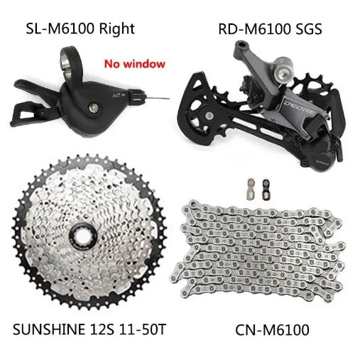 Kit SHIMANO M6100: Câmbio Traseiro de Liga de 12 Velocidades com Cassete SUNSHINE e Corrente M6100
