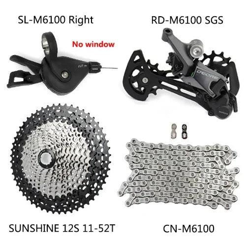 Kit SHIMANO M6100: Câmbio Traseiro de Liga de 12 Velocidades com Cassete SUNSHINE e Corrente M6100