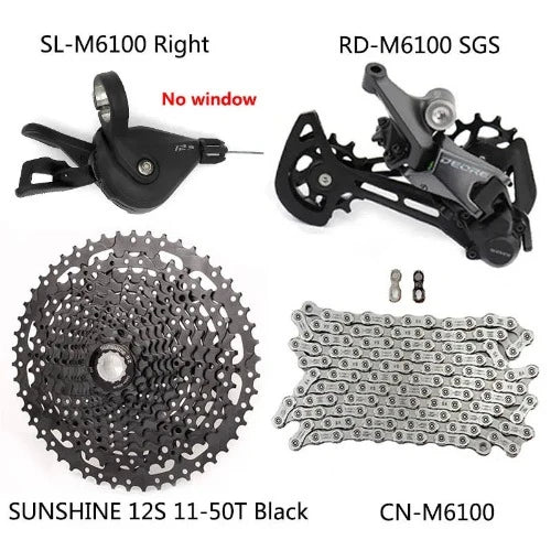Kit SHIMANO M6100: Câmbio Traseiro de Liga de 12 Velocidades com Cassete SUNSHINE e Corrente M6100