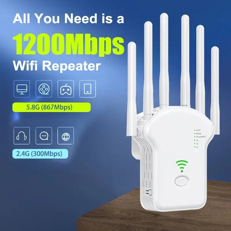 Extensor WiFi Sem Fio De Longo Alcance, WiFi Booster, Amplificador, Repetidor De Sinal, 1200Mbps, 300Mbps, 2.4G, 5Ghz, 802.11N