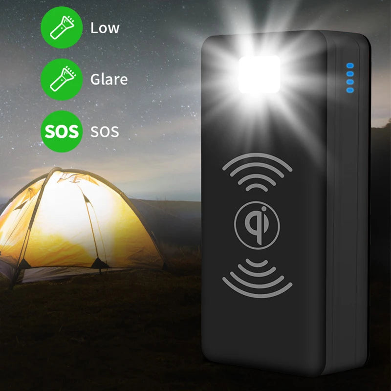 Banco de energia solar do telefone móvel, carregamento sem fio, grande capacidade, bateria externa, carregamento rápido para viagens e camping, 100000mAh