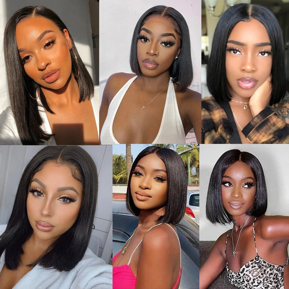 Peruca bob lace front wig sem glueless, curto, reto, 13x4, pre-arrancadas, brasileiro