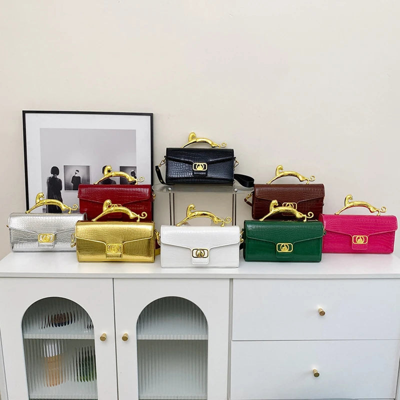 Patente Bolsas De Couro para As Mulheres, Pedra Padrão, Cruz Sacos Corporais, Punho De Metal, Luxo, Feminino, Senhoras, Crocodilo, Qualidade