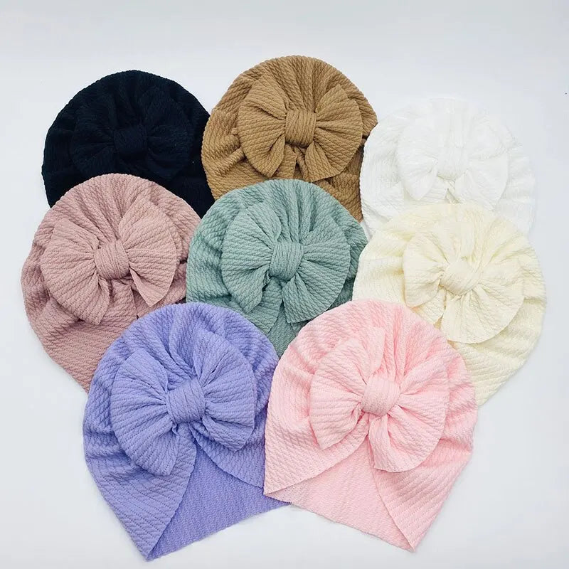 Cute Baby Turbante Hat Dupla Camada Grande Bowknot Chapéu Recém-nascido Macio Quente Elástico Crianças Cabeça Wraps Beanie