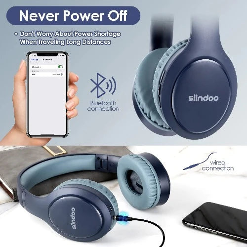 Headset Siindoo JH-919: Auscultadores Bluetooth Sem Fios em Rosa e Azul, Estéreo Dobráveis com Super Bass, Cancelamento de Ruído e Microfone para Laptop e TV"