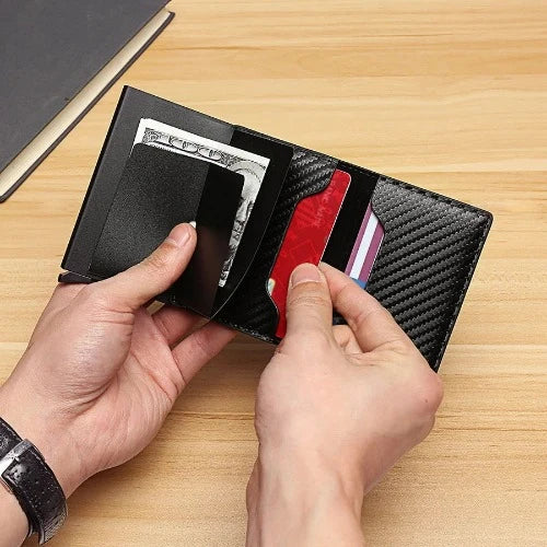 Carteira Masculina RFID: Couro Compacto com Titular de Cartão de Crédito e Estojo para Cartão Bancário
