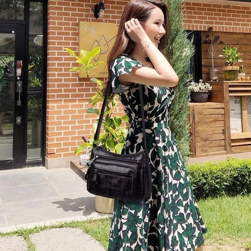 Bolsa de Ombro PU macia para mulheres, bolso múltiplo, monocromática, casual, tiracolo, feminina, de alta qualidade, moda