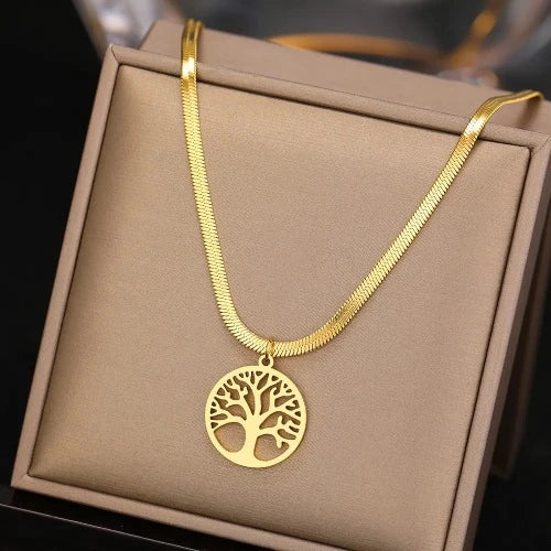Colares de aço inoxidável cobra espinha de peixe lâmina corrente tendência gótico vintage fortune tree pingentes colar para jóias femininas