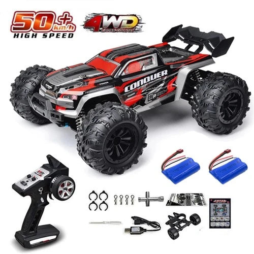 Carro de controle remoto de alta velocidade com farol LED carro RC off road 4WD sem escova caminhão monstro 1/16, brinquedos para meninos, 4x4, 70 km/h