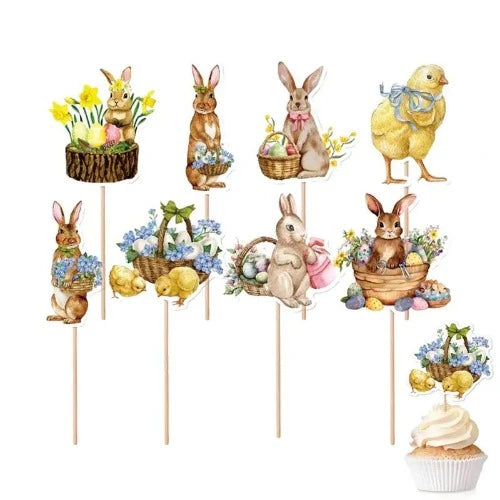 Toppers para cupcakes de ovos de Páscoa,Toppers para cupcakes de coelhinho da Páscoa - Chapéus de coco felizes da sobremesa dos coelhinhos da Páscoa - Decoração de toppers de bolo Lafande 8pcs