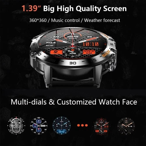 Relógio Inteligente em Aço para Homens MELANDA, Chamada Bluetooth, Rastreador de Fitness Esportivo, Smartwatch IP67 à Prova D 'Água para Android IOS, K52, 1.39