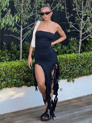 Elegante Ruffles Maxi Vestido Verão Sexy Correias Sem Mangas Ruched Evening Party Vestidos para Mulheres Backless Club Outfits
