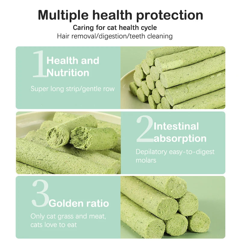 Cat Grass Teeth Grinding Stick, Pet Snacks, Hairball Removal, Linha do cabelo suave, Pronto para comer, Baby Teeth Cleaning Sticks, 6 pcs