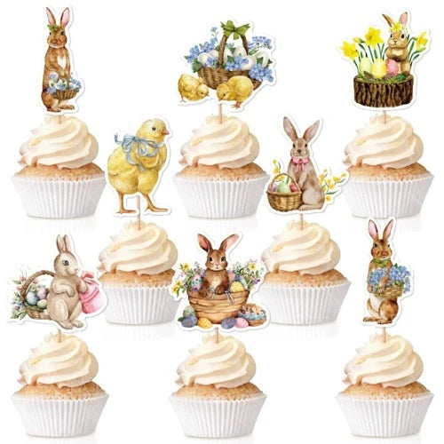 feliz Páscoa Coelhos, Sobremesa Toppers, Birthday Party, Cake Decoration Supply Easter Bunny Cupcake Toppers para crianças,