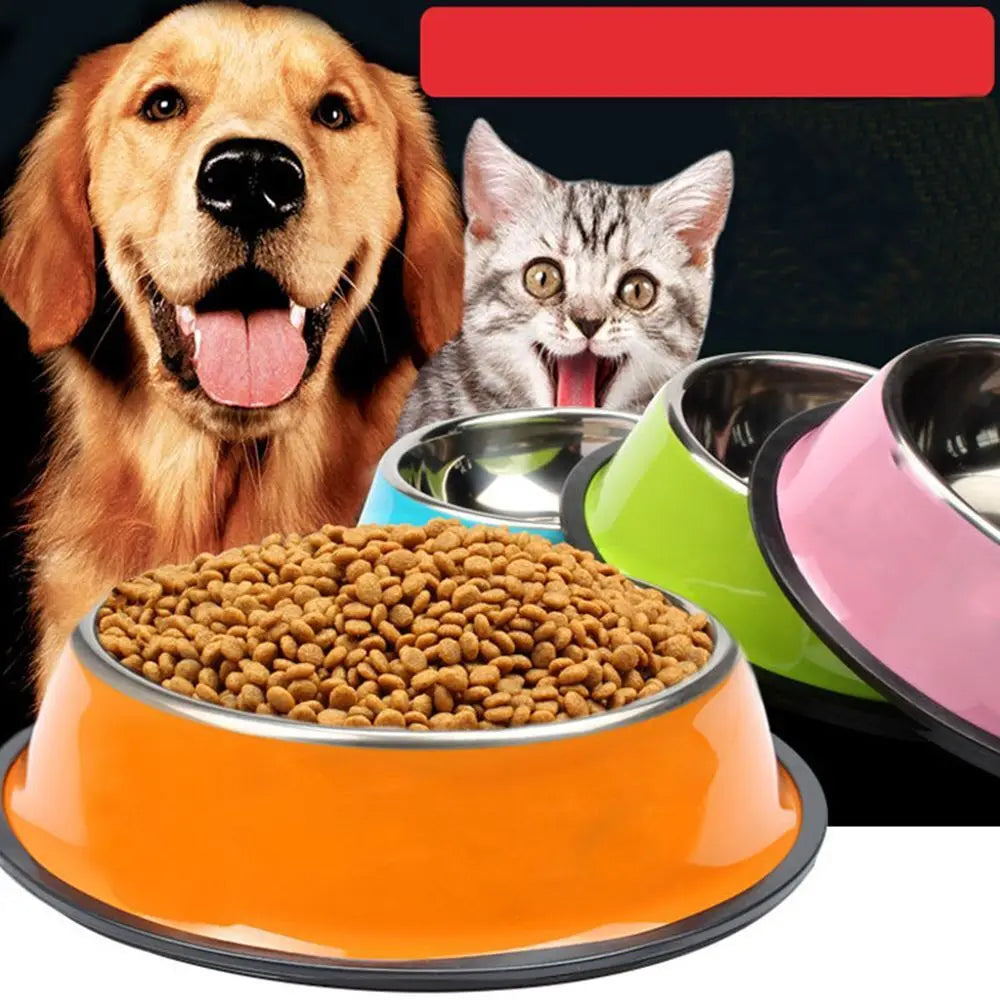 Tigela de cães e gatos de aço inoxidável, antiderrapante, comida, bebida, água, recipiente alimentar, prato, cachorro, alimentador de gatinhos, suprimentos para animais, 200-1600ml