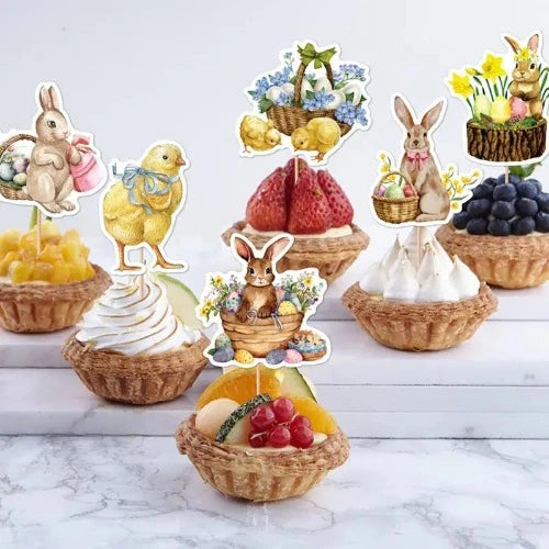 Toppers para cupcakes de ovos de Páscoa,Toppers para cupcakes de coelhinho da Páscoa - Chapéus de coco felizes da sobremesa dos coelhinhos da Páscoa - Decoração de toppers de bolo Lafande 8pcs