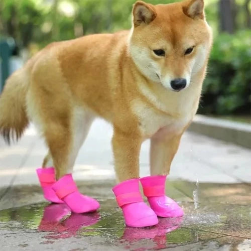 Bota de borracha para pequeno médio grande cães gatos ao ar livre sapato botas de tornozelo do cão acessórios para animais de estimação 4 pçs pet impermeável rainshoe antiderrapante