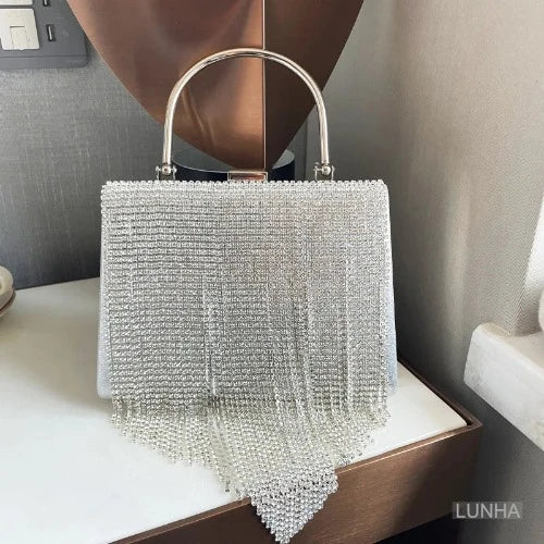 Elegante Bolsa de Borla com Strass para Mulheres: Perfeita para Casamentos, Coquetéis e Festas