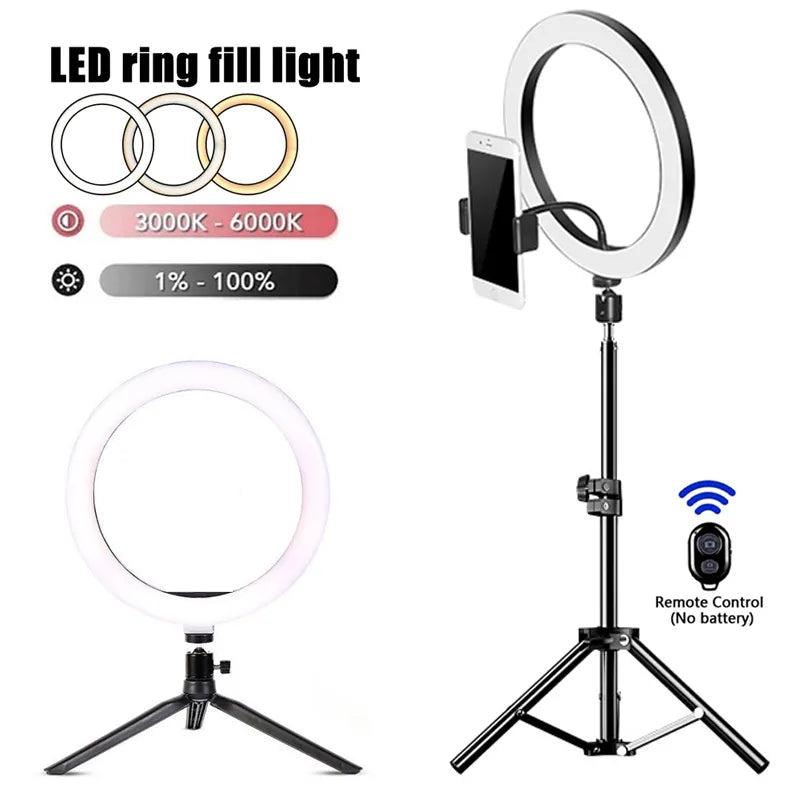 Kit de Iluminação para Selfies: Anel de Luz LED, Tripé e Suporte de Celular - Acessório Essencial para Fotografia e Vídeos!