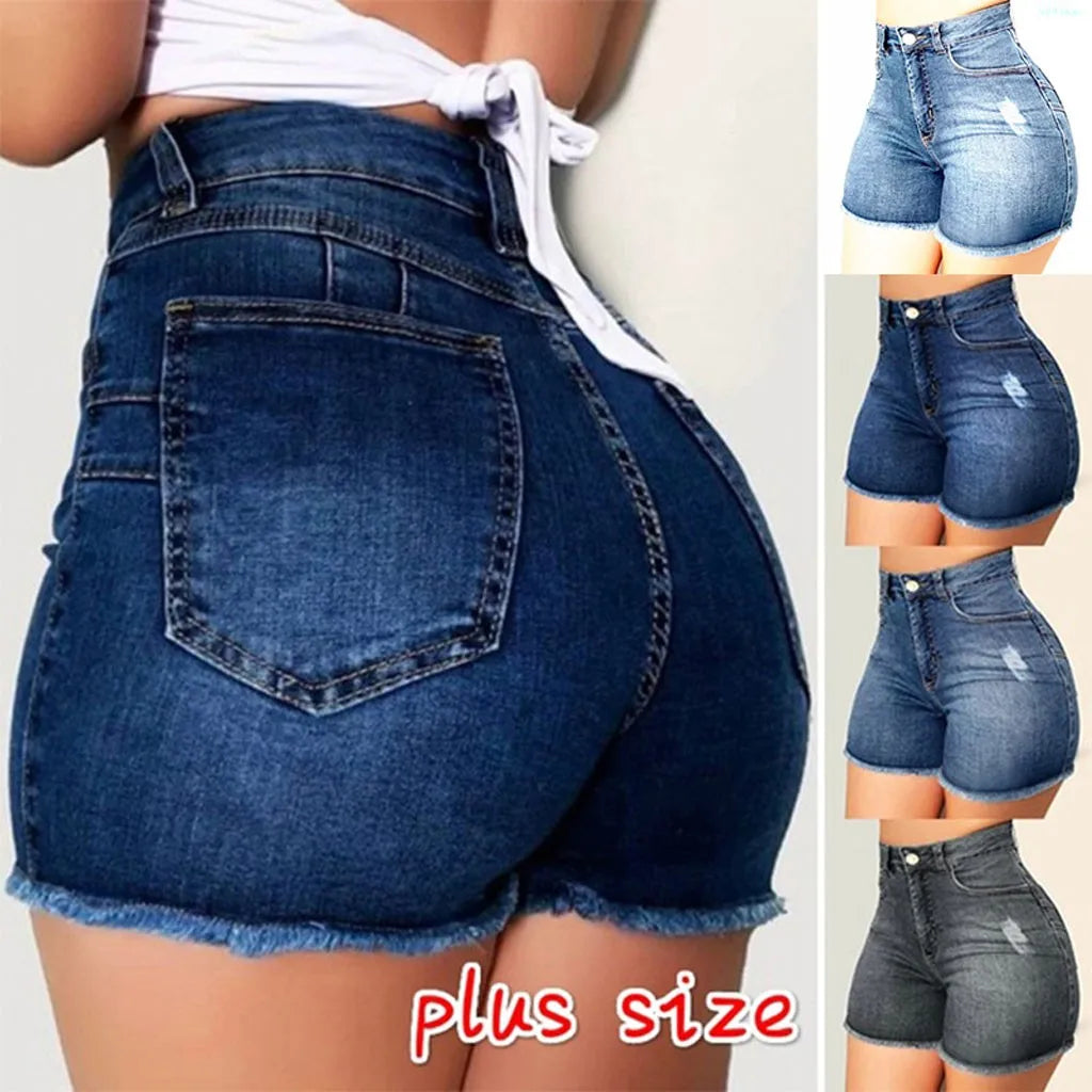 Shorts jeans rasgados femininos quebrados, calças slim fit, jeans feminino, calças de cintura alta, moda verão
