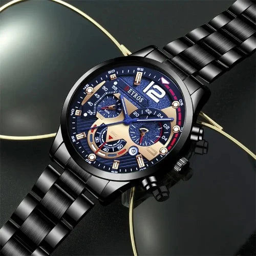 Relógio de pulso quartzo aço inoxidável masculino, Relógios de luxo, Calendário Luminous Clock, Moda Business Casual