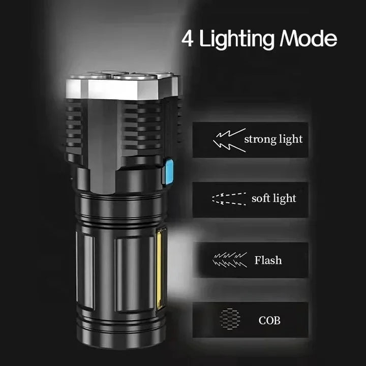 Lanterna Led Prova Dágua 4 Núcleos Potente Usb Recarregável