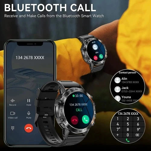 Relógio Inteligente em Aço para Homens MELANDA, Chamada Bluetooth, Rastreador de Fitness Esportivo, Smartwatch IP67 à Prova D 'Água para Android IOS, K52, 1.39