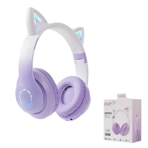 Fone de ouvido sem fio orelhas de gato fones de ouvido com microfone azul-dente brilho luz pc telefone gaming headset crianças presentes da menina do gamer