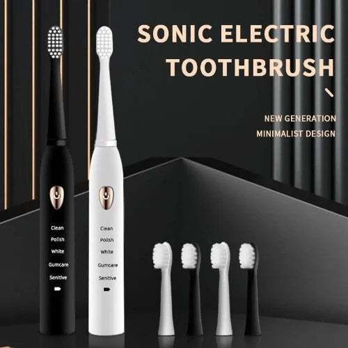 Escova de dente Jianpai-Toothbrush elétrico acústico clássico para adulto, modo 5-Gear, carregamento USB, IPX7 impermeável, preto e branco