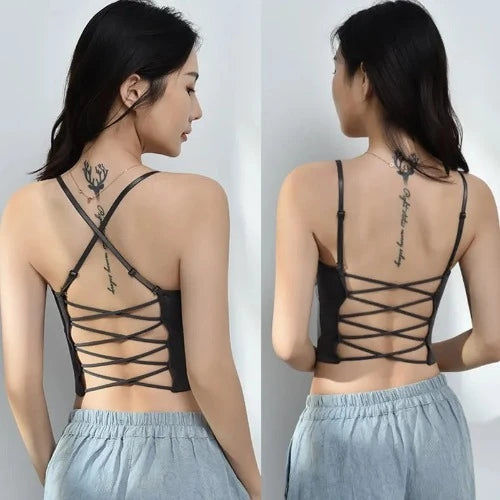 Cross Strap Beauty Underwear para mulheres, colete feminino, tops sexy, push up, sutiã acolchoado respirável, regatas de verão
