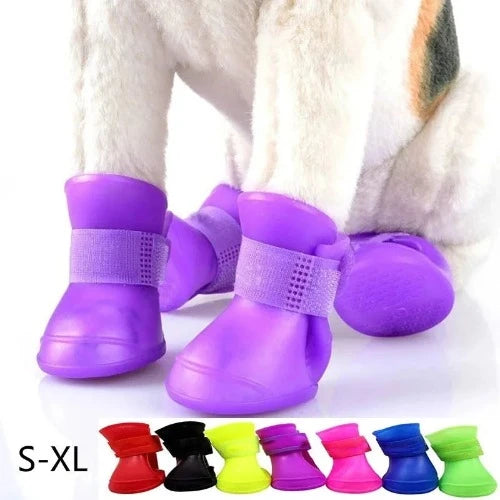 Bota de borracha para pequeno médio grande cães gatos ao ar livre sapato botas de tornozelo do cão acessórios para animais de estimação 4 pçs pet impermeável rainshoe antiderrapante