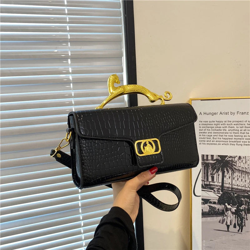 Patente Bolsas De Couro para As Mulheres, Pedra Padrão, Cruz Sacos Corporais, Punho De Metal, Luxo, Feminino, Senhoras, Crocodilo, Qualidade