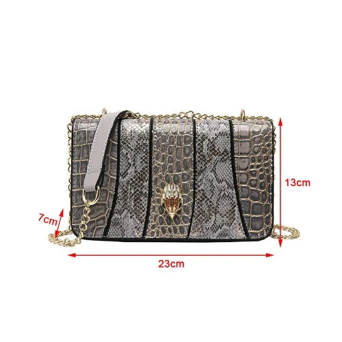 Bolsa de Ombro Elegante com Detalhes de Cabeça de Águia e Padrão de Cobra, Design de Emenda, Cadeia de Embreagem de Moda, Elegância Simples da Bolsa Transversal Pendular, Lançamento 2024