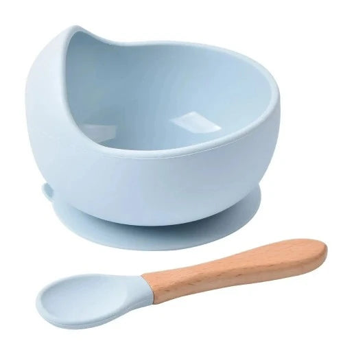 Conjunto de 2 Peças de Tigelas de Alimentação em Silicone para Bebês: Tigela com Sucção e Colher, À Prova D'Água, Ideal para Crianças - Utensílios de Cozinha e Acessórios para Bebês