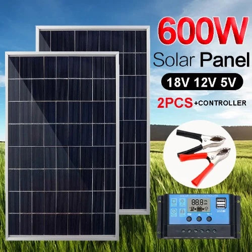 Célula solar Painel Fotovoltaico Power Bank com Jacaré, IP65 Resistência à água para Painel Solar, Camping Equipment, 600W