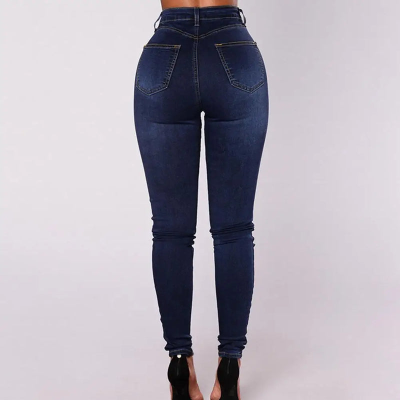 Vintage magro double-breasted cintura alta lápis jeans feminino ajuste fino estiramento denim calças de comprimento total denim calças apertadas