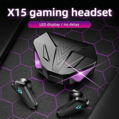 Fones de Ouvido Bluetooth Sem Fio X15 TWS: Experiência Gamer com Display LED, Microfone Integrado e Cancelamento de Ruído