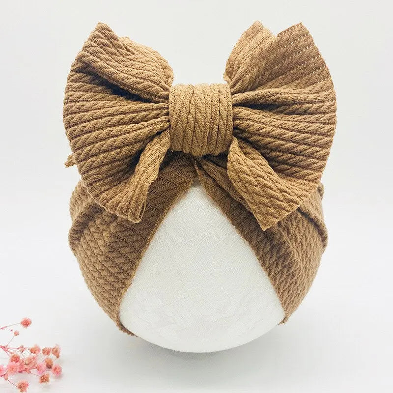 Cute Baby Turbante Hat Dupla Camada Grande Bowknot Chapéu Recém-nascido Macio Quente Elástico Crianças Cabeça Wraps Beanie