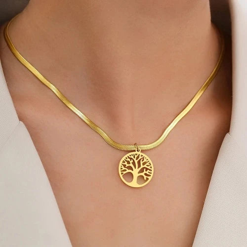 Colares de aço inoxidável cobra espinha de peixe lâmina corrente tendência gótico vintage fortune tree pingentes colar para jóias femininas
