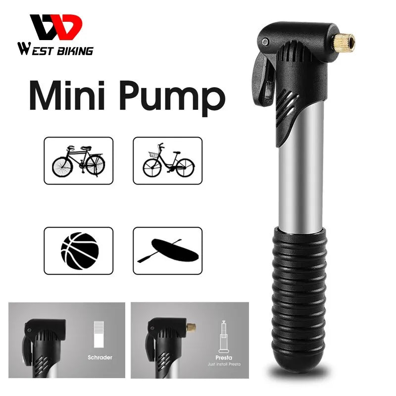 Oeste Biking-Portátil Mini Bicicleta Bomba De Ar, Ciclismo Bomba De Ar Mão, Inflator pneu bola, Válvula Schrader Presta, MTB Road Bike Acessórios