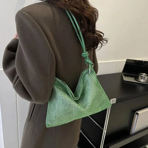 Bolsa de tecido brilhante para mulheres, bolsa tiracolo retrô de grande capacidade, moda casual, simples, novo, primavera