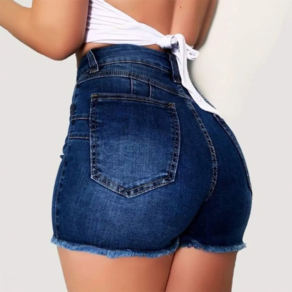 Shorts jeans rasgados femininos quebrados, calças slim fit, jeans feminino, calças de cintura alta, moda verão