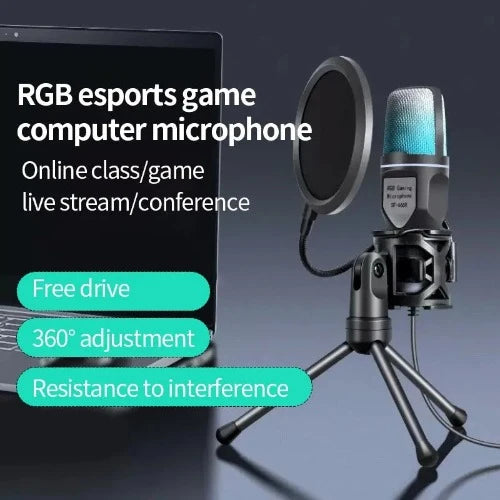 Microfone USB SF666R RGB: Condensador com Fio - Ideal para Jogos, Podcasts e Gravações em Estúdio