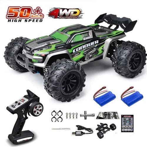 Carro de controle remoto de alta velocidade com farol LED carro RC off road 4WD sem escova caminhão monstro 1/16, brinquedos para meninos, 4x4, 70 km/h